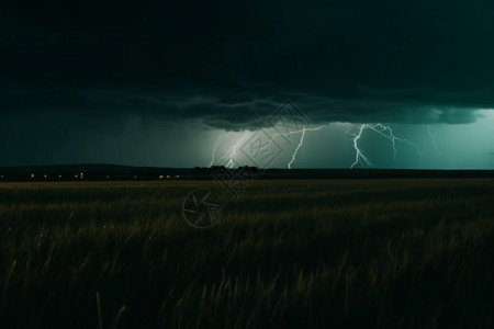 雷电下的草原背景图片