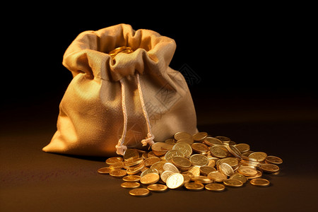 干果袋打开袋装满金币财富概念图设计图片