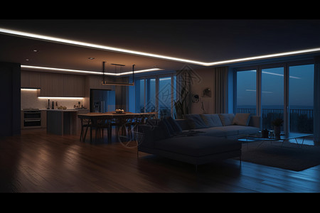 晚间客栈现代室内晚间光源照明效果图设计图片