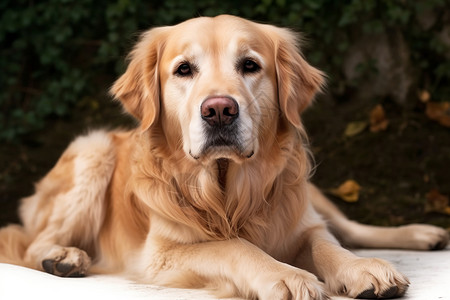 金毛犬趴在地上背景图片