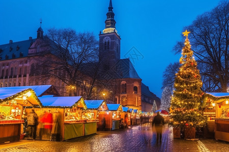 的教堂广场的圣诞节集市背景图片