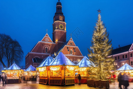 圣诞节的教堂广场背景图片