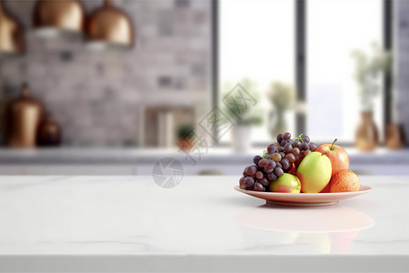 厨房摆设台面上的水果盘设计图片