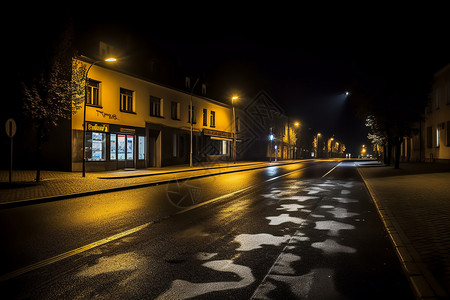 夜晚空无一人的街道背景图片