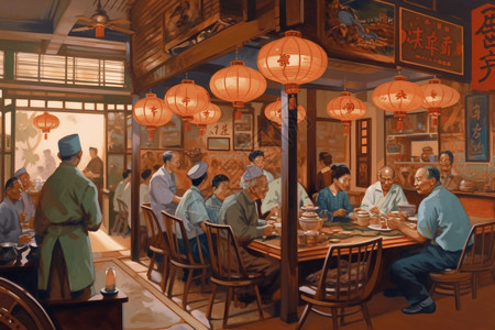 高档中餐厅中国传统装饰的餐厅插画