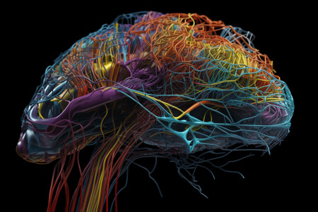 有神经通路的大脑3D模型设计图片