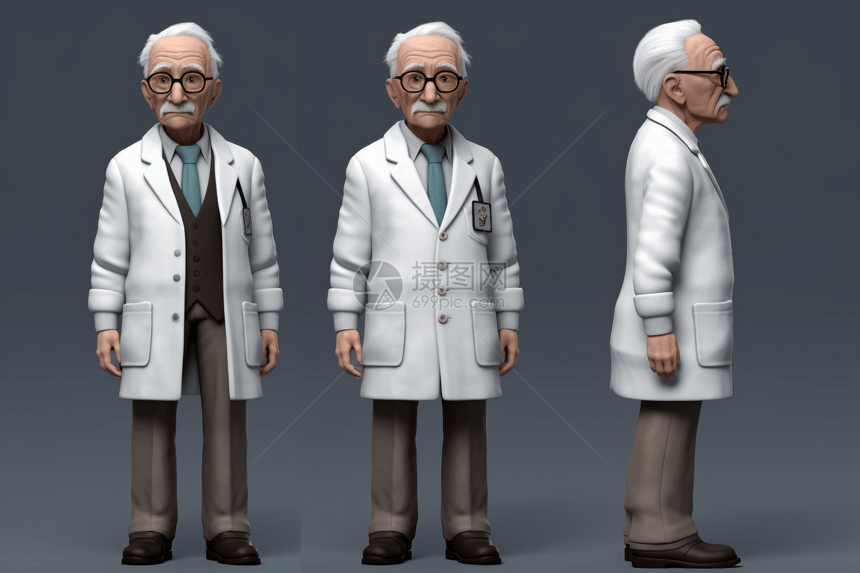 老年医生的3D模型图片