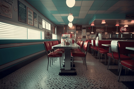 海报餐饮20世纪50年代的快餐店背景