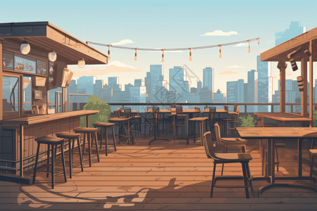 餐厅景色餐厅露台的座位插画