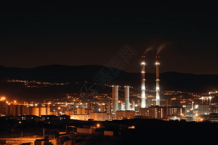 夜间明亮的城市工厂图片