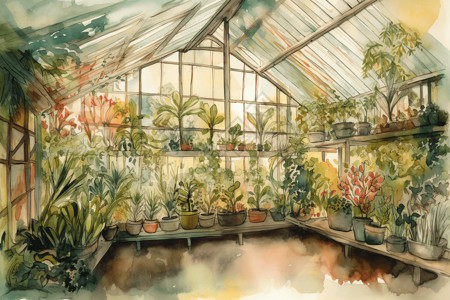 玻璃温室的绿植背景图片
