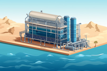 淡化色斑太阳能海水淡化厂插画