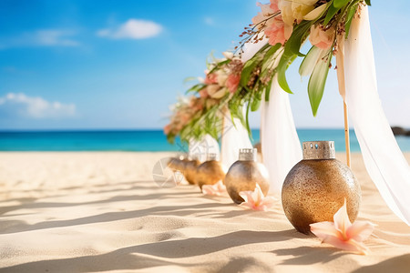 沙滩的求婚场景布置背景图片