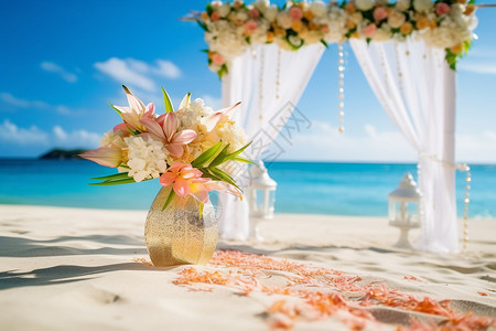 沙滩的婚礼场景布置高清图片