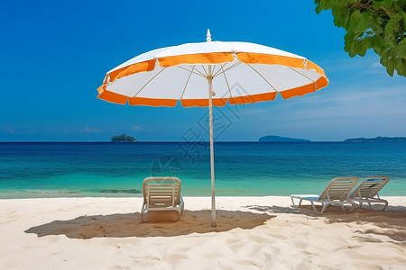 遮阳卷帘沙滩上的遮阳休息区背景