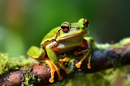 一只青蛙趴在树枝上图片