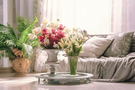 插花花瓶装饰室内美丽的鲜花设计图片