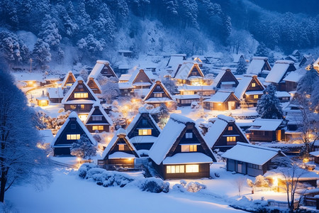 被白雪覆盖的欧式村庄高清图片