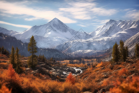 秋天山脉的风景背景图片