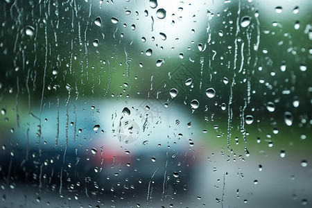 汽车雨水雨水打湿的玻璃背景