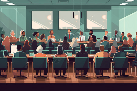 会议室讨论专业人士组织的会议插画