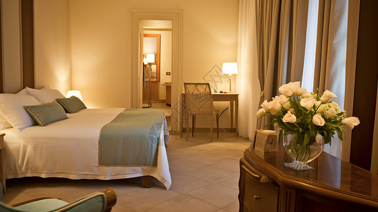 大马德雷酒店酒店房间铺好的大床设计图片