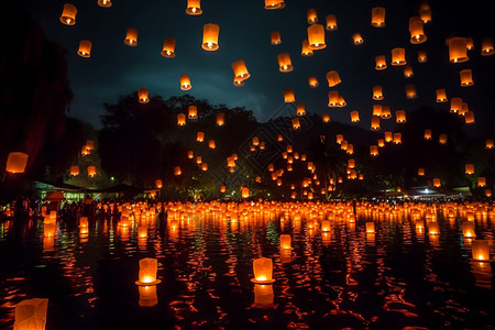 中元节灯浮灯节放灯场景设计图片