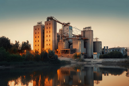 河边的工业水泥厂图片