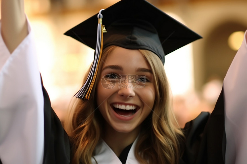 毕业典礼开心的女学生图片