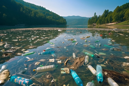 水污染湖泊中的塑料和垃圾背景