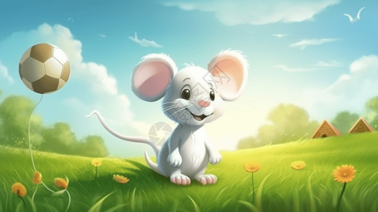 拿着气球老鼠可爱的老鼠在打球插画