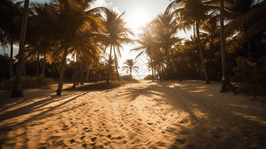 椰林摇曳的沙滩背景图片
