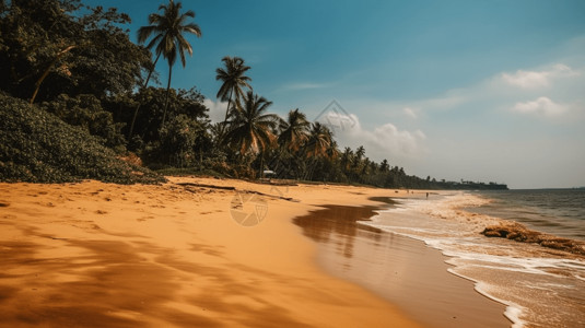 椰林碧海阳光下的金色沙滩和碧海背景