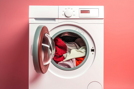 塞满脏衣服的洗衣机图片