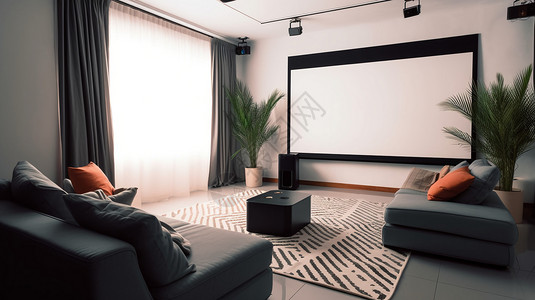 投影电视素材室内家居的投影场景3D效果图设计图片