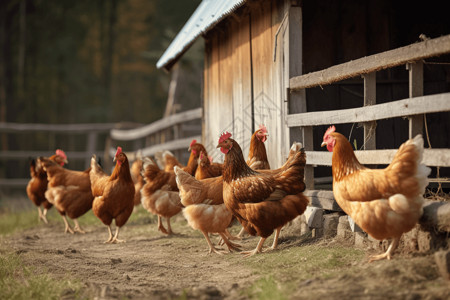 鸡舍的母鸡农场放养高清图片
