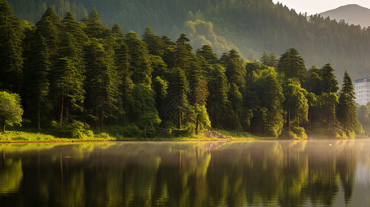 晨光照亮的松山湖背景