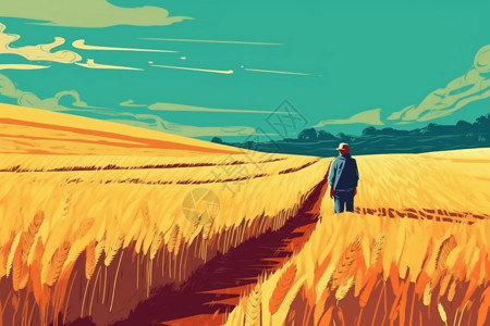 农民站在农田中背景图片