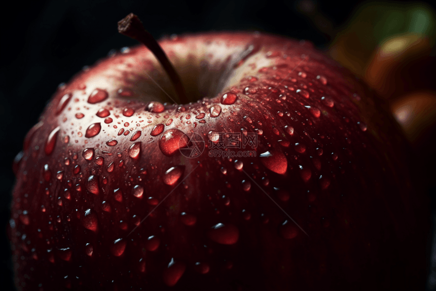闪烁着水滴的红苹果图片