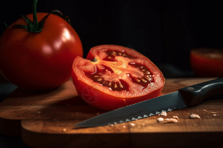 切菜板上切开的西红柿背景图片