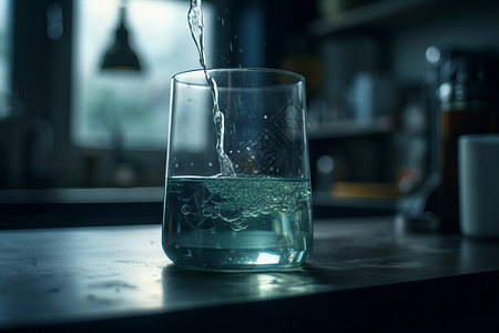 玻璃杯中的水流特写镜头图片