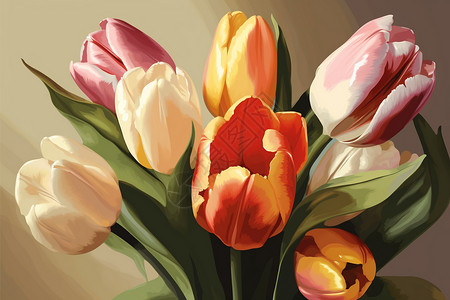 花瓶中的郁金香花束插图图片