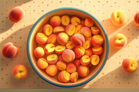 一碗切开的桃子插画