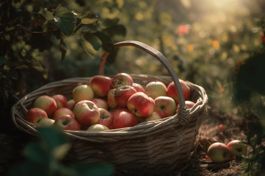 果园里装满苹果的篮子图片