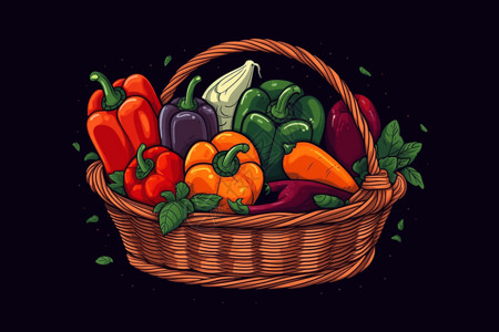 新鲜茄子一篮子的蔬菜插画