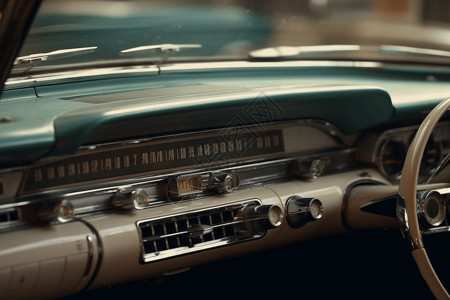 老式汽车的复古收音机图片