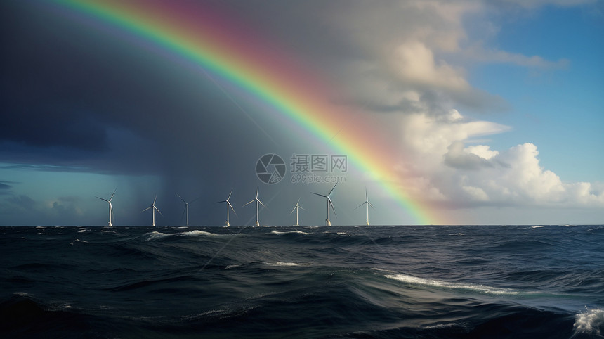 海洋中的风力发电站图片