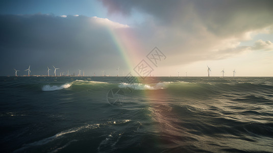 达坂城风力发电站海洋中的风力涡轮机设计图片