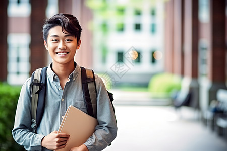 男大学生在校园里开心的赶去上课图片