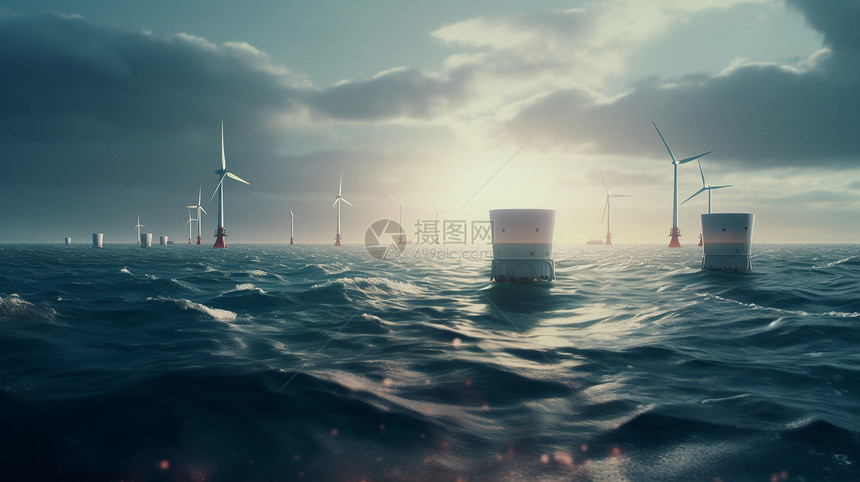 浮动的海上风力发电厂图片